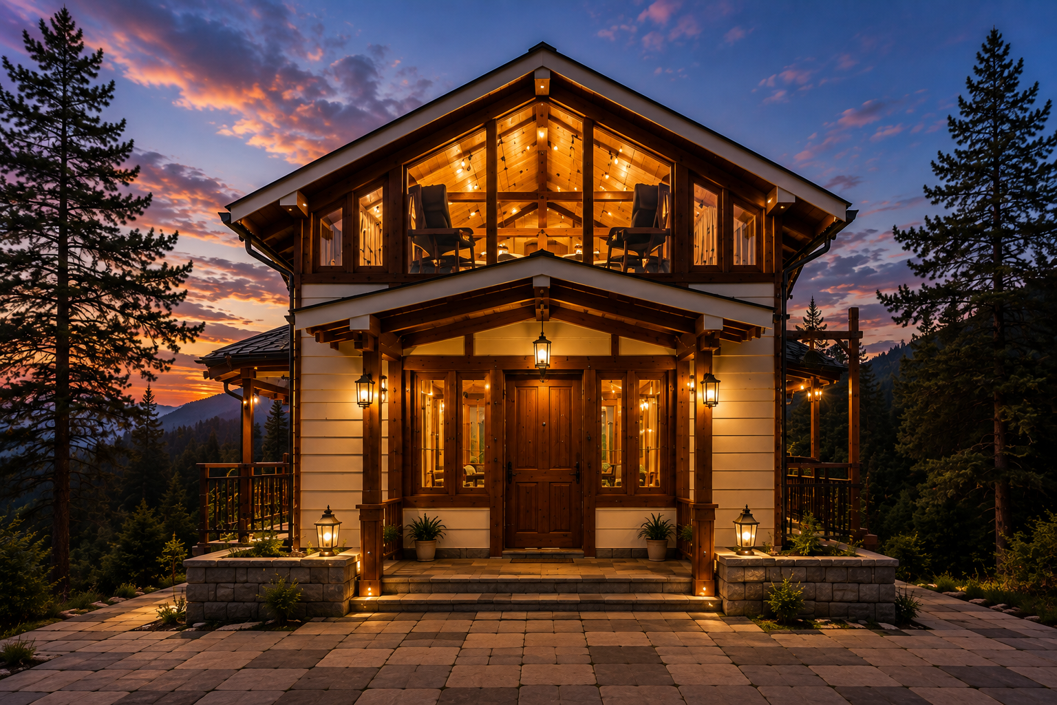 Villa exterior evening